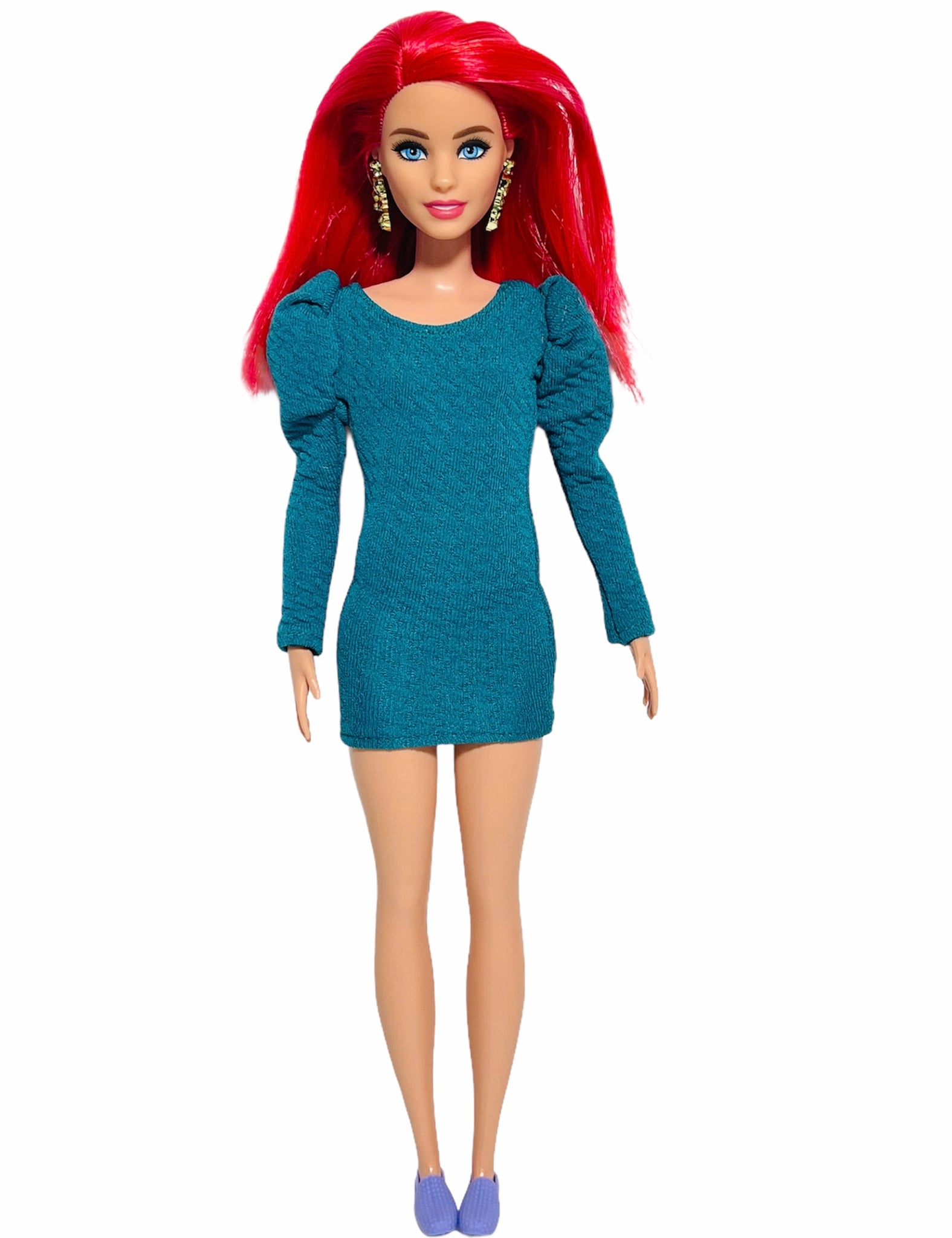 Emerald green puff sleeves dress for Barbie holiday dress The Doll Tailor Emerald green puff sleeves dress for Barbie holiday dress The Doll Tailor