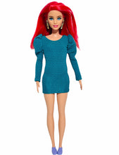Load image into Gallery viewer, Emerald green puff sleeves dress for Barbie holiday dress
