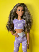Load image into Gallery viewer, Purple leggings for fashion dolls with crop top miniature doll clothes
