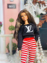 Load image into Gallery viewer, Black sweater with white logo for fashion dolls
