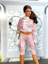 Load image into Gallery viewer, Pink Holographic hoodie and capris pants for Barbie dolls
