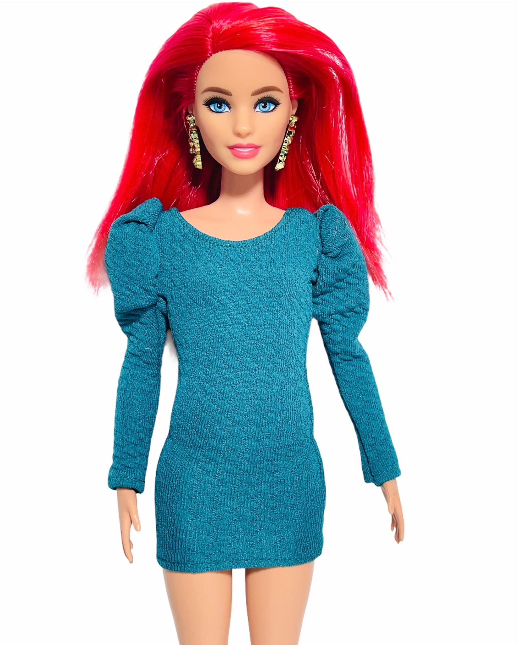 Emerald green puff sleeves dress for Barbie holiday dress The Doll Tailor Emerald green puff sleeves dress for Barbie holiday dress The Doll Tailor
