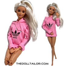 Load image into Gallery viewer, Pink hoodie for Barbie doll Adidas logo
