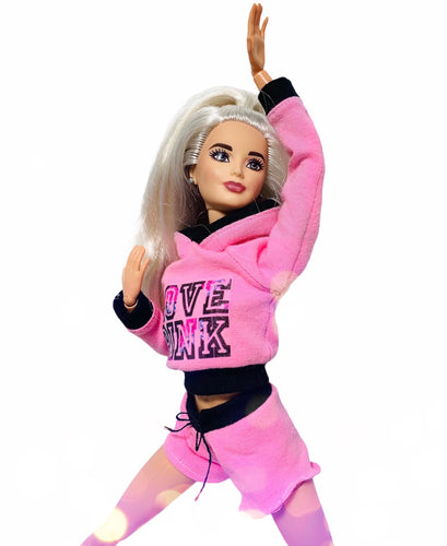 Pink shorts and hoodie for Barbie doll