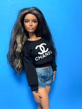Load image into Gallery viewer, Black sweater for fashion dolls with white logo
