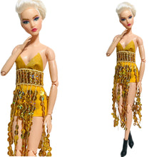 Load image into Gallery viewer, Gold dress for Barbie dolls Cocktail dress
