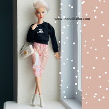 Load image into Gallery viewer, Black sweater with holographic sweatpants for fashion dolls 1/6 scale clothes
