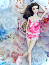 Load image into Gallery viewer, Pink satin pajamas for fashion dolls silky lingerie for dolls
