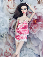 Load image into Gallery viewer, Pink satin pajamas for fashion dolls silky lingerie for dolls
