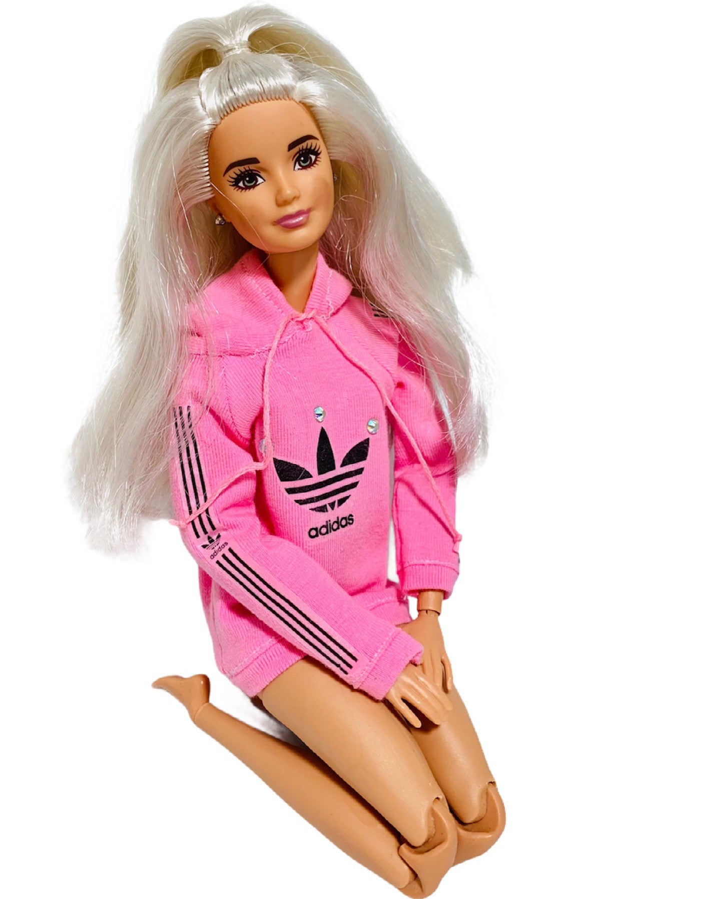 Pink hoodie for Barbie Adidas logo – The Doll Tailor