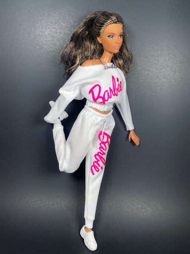White sweater for fashion doll and sweatpants