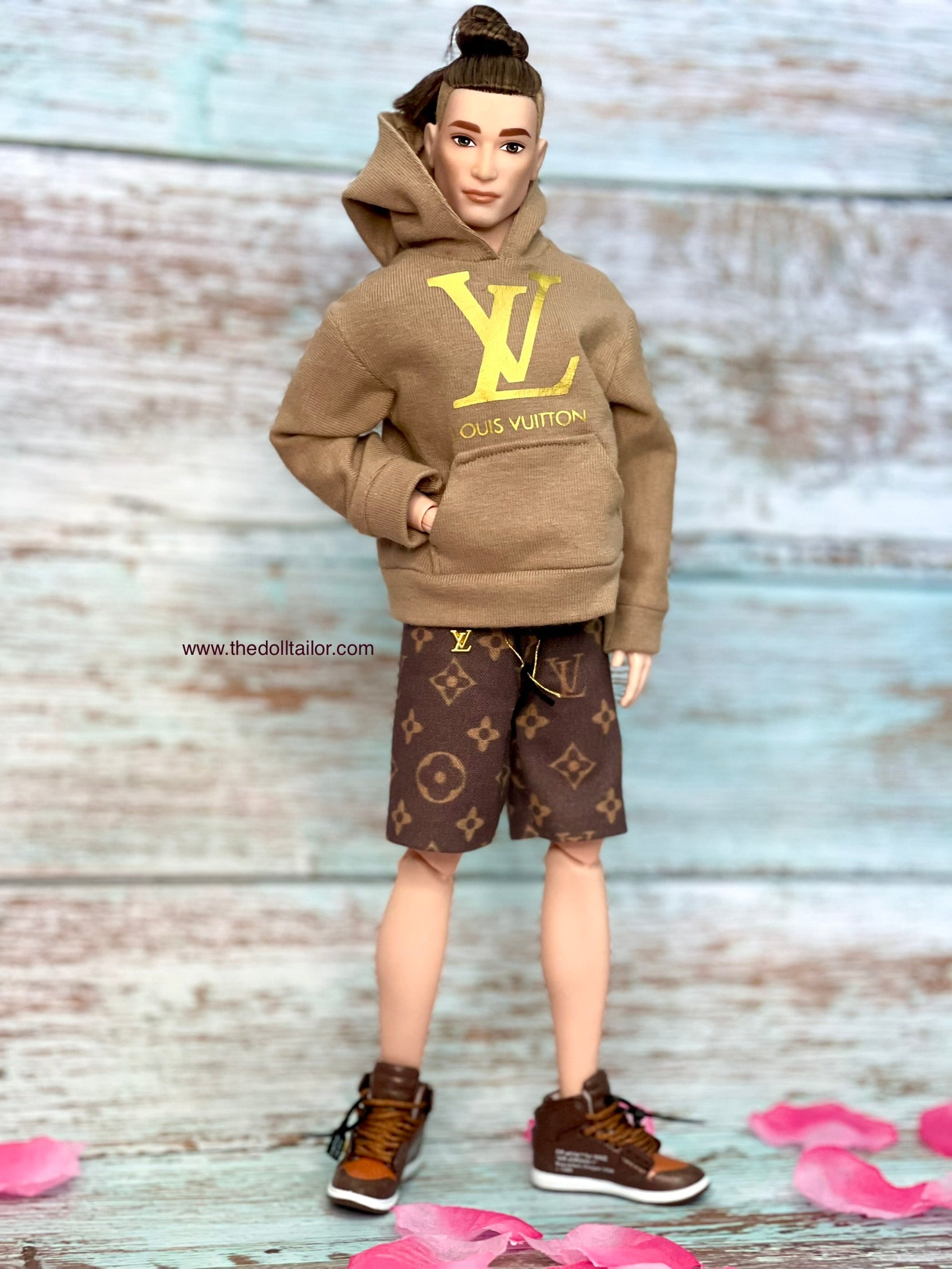 Ken doll luxurious brown hoodie and shorts – The Doll Tailor