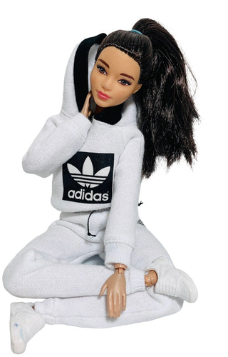 White tracksuit for fashion dolls white sweater and sweatpants set