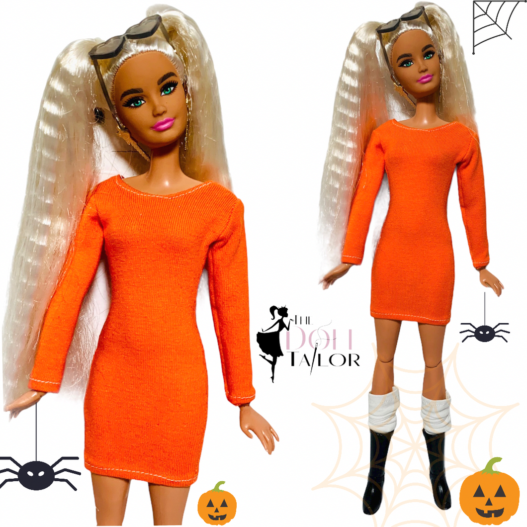 Halloween dress for Barbie doll orange Dress