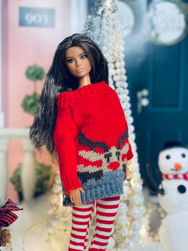 Reindeer ugly Christmas sweater for fashion dolls