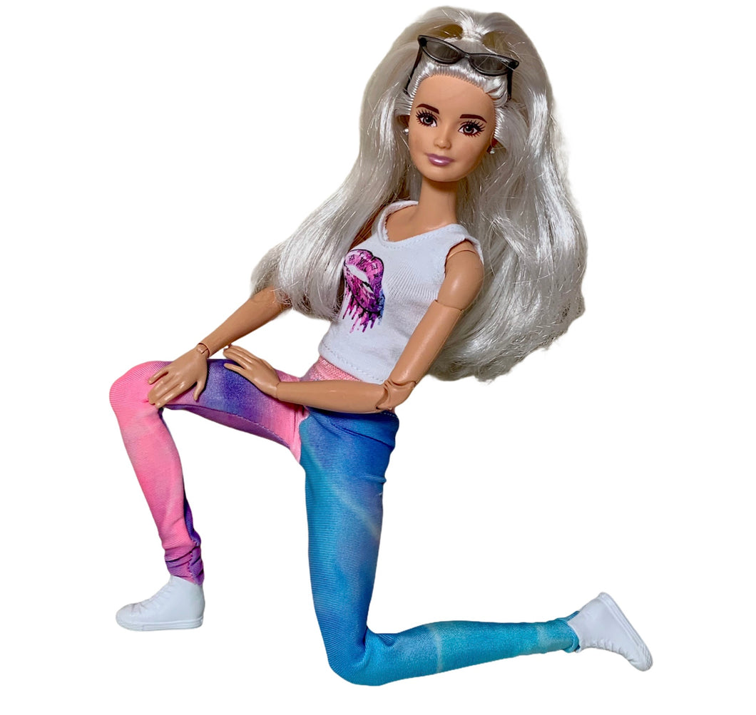 Tie dye leggings for Barbie Doll blue and pink Leggings