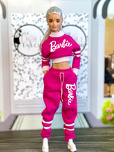 Load image into Gallery viewer, Pink sweatpants and sweatshirt for Barbie doll with logo

