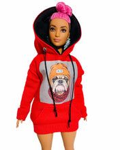 Load image into Gallery viewer, Red hoodie for Barbie doll bulldog sweater
