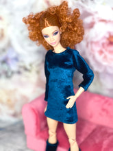 Load image into Gallery viewer, Blue velvet dress for fashion dolls velvet boots
