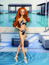 Load image into Gallery viewer, Black and gold bikini for 1/6 scale fashion dolls
