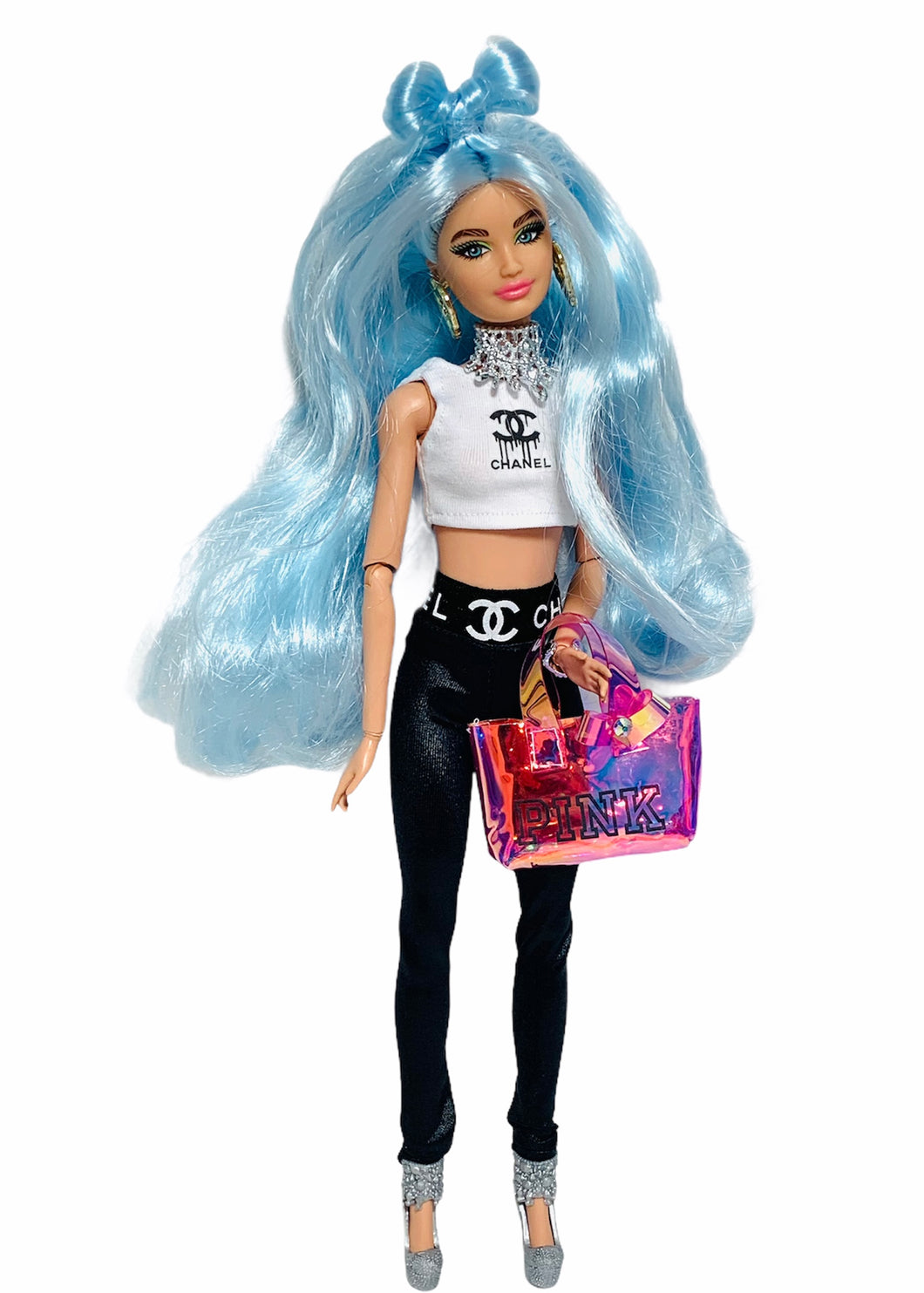 Black leggings for Barbie with logo